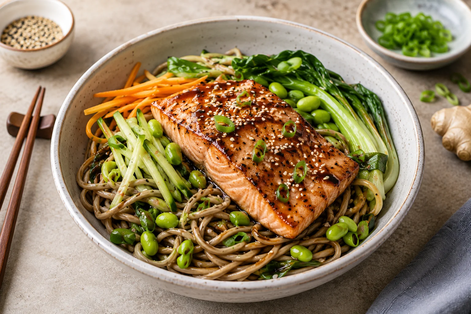 Sesame Ginger Salmon Soba